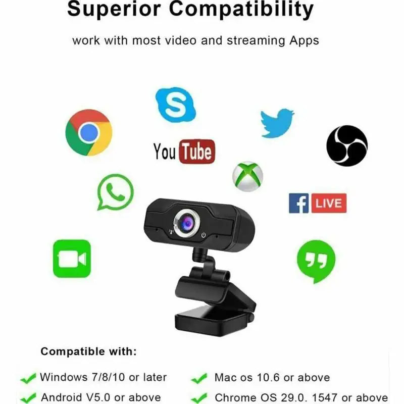 1080P HD USB Webcam with Microphone – Auto Focus, Plug & Play,