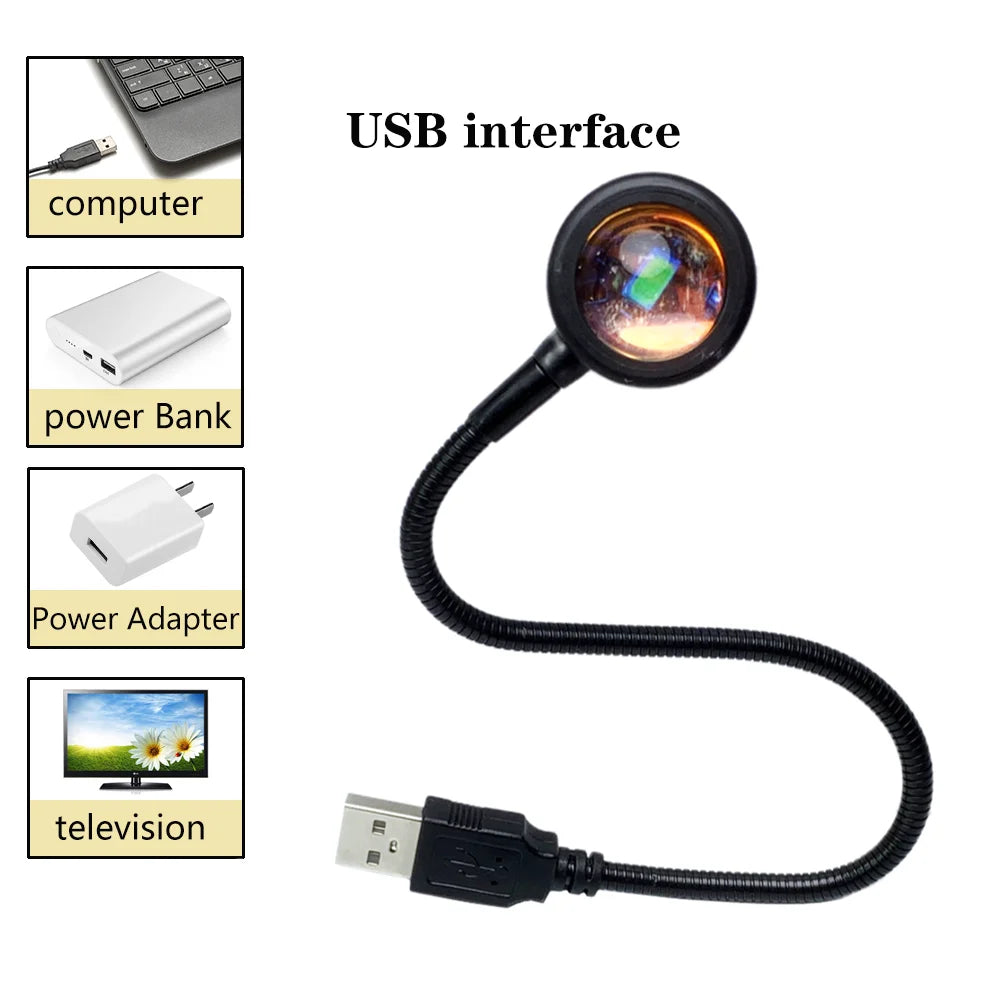 Sunset Lamp USB Powered Projector 7 Colors RGB Background Lights